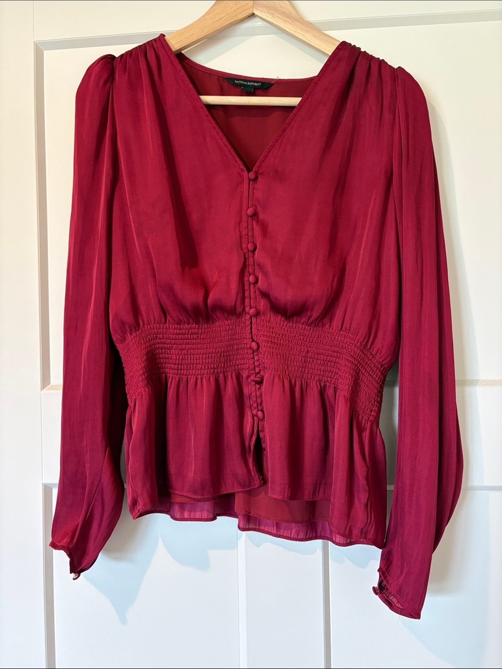 Banana Republic Wine-Red Long Sleeve Peplum Blouse